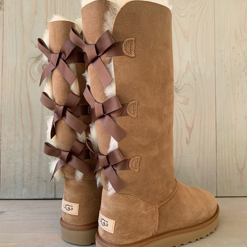 UGG BAILEY BOW TALL 2 CHESTNUT BOOTS WOMENS US 9 NIB